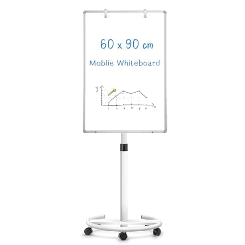 Image of QUEENLINK Mobile Whiteboard, 60x90cm Magnetic White Board with Stand, Height Adjustable Flip Chart Easel, Dry Erase Standing Whiteboard for Office, Teaching