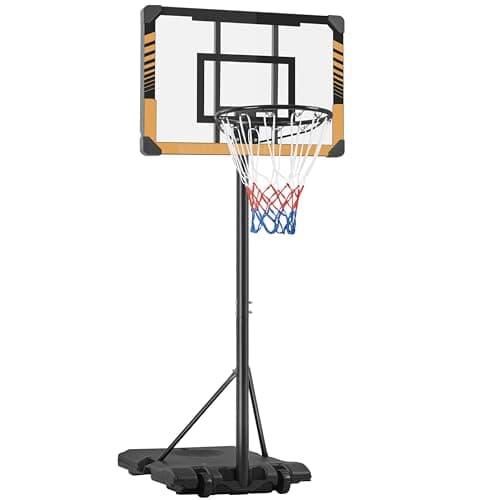 Image of Yaheetech Height Adjustable Basketball Hoop 7ft-8ft Portable Basketball Net Stand Set System with 28'' Backboard & 2 Wheels