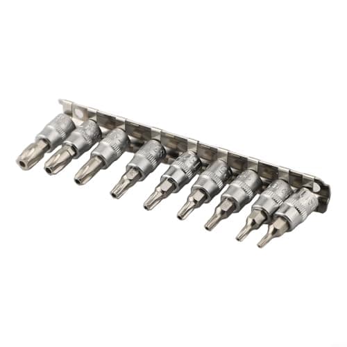 Image of 9 Piece Socket Screwdriver Set with 5 Point Star Pentalobe Design TS10 to TS50 1/4 Inch Drive Chrome Plated for Hand Tools Workshop