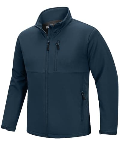 Image of Outdoor Ventures Men's Waterproof Softshell Jackets Lightweight Windbreaker Sports Jacket Stand Collar Hiking Jacket Fleece Lining Workwear for Running Cycling Golfing Dark Blue L