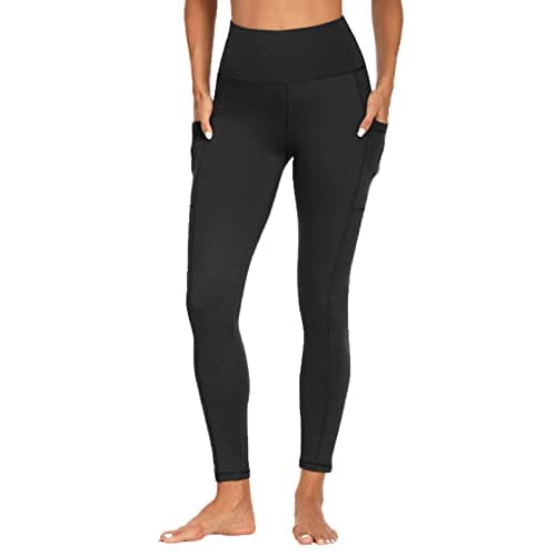 Image of FOTOCITI Gym Leggings for Women with Pockets Black High Waisted Leggings Soft Elastic Opaque Tummy Control Slim Trousers Sports Workout Running Yoga Pants