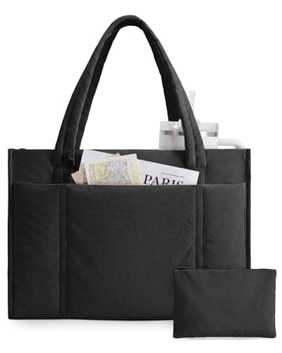 Image of bagsmart Tote Bags for Women, Lightweight Puffer Shoulder Handbag with Zipper, 15.6 Inch Quilted Large Work Teacher Bag for Travel School Beach