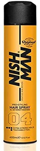 Image of NISHMAN Hair Spray 04 - Extra Strong Hold 400ml - Firm Finish, Natural Shine & Extra Volume for All Hair Types - Structured Styling with Long-Lasting Hairspray