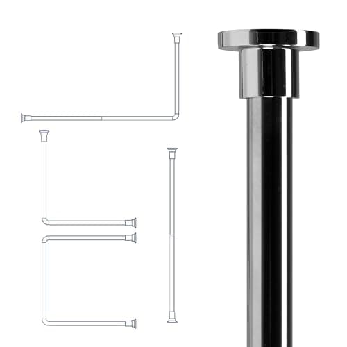 Image of Croydex Modular 4 Way to Fit Shower Curtain Rod Kit - Superline Stainless Steel Shower Curtain Pole includes L-Shaped/ U-Shaped/ Straight Ceiling Support/ Curtain Rings
