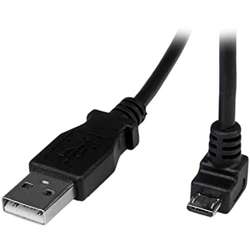 Image of StarTech.com 2m Micro USB Cable Cord - A to Down Angle Micro B - Down Angled Micro USB Cable - 1x USB A (M), 1x USB Micro B (M) - Black (USBAUB2MD)