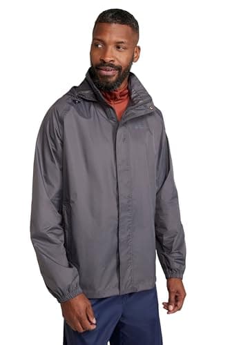 Image of Mountain Warehouse Pakka Mens Waterproof Packable Jacket - IsoDry, Lightweight & Breathable Raincoat with Taped Seams & Packaway Bag - Spring Summer & Travel Grey L