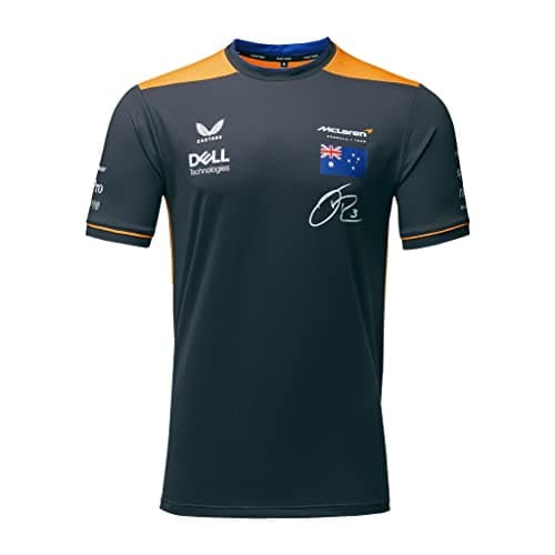 Image of McLaren Formula One Team - Official Formula 1 Merchandise - 2022 Replica Daniel Ricciardo Set Up T-Shirt - Phantom/Papaya (XXL)