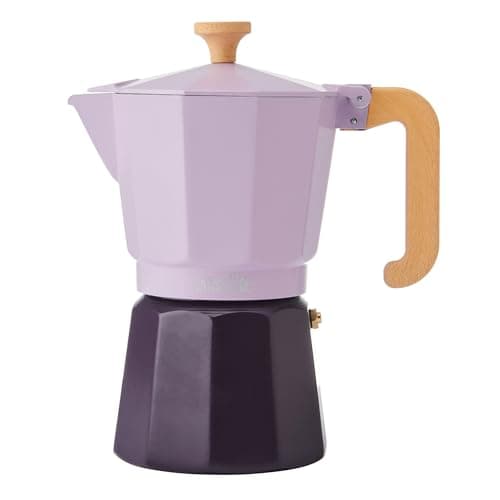 Image of La Cafetière Espresso Pot 6 Cup Purple Colour Two Tone, Made From Aluminium, Compatible With Gas, Electric, Ceramic Hobs, Traditional Italian Espresso Pots, Easy-To-Clean, Handwash Only, 290ml