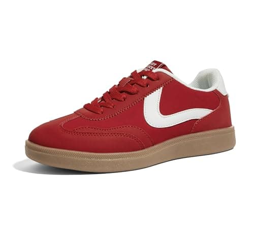 Image of LUCKY STEP Women's Retro Fashion Sneakers Classic Casual Walking Shoes Non Slip Comfort Skate Shoes (Red, 8US-38EU-5UK)