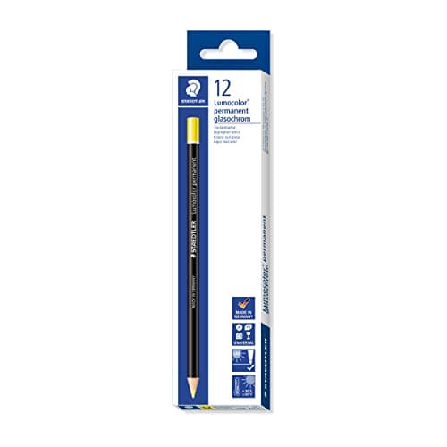 Image of STAEDTLER 108 20-1 Lumocolor Glasochrom Permanent Dry-Marker Pencil - Yellow (Box of 12)