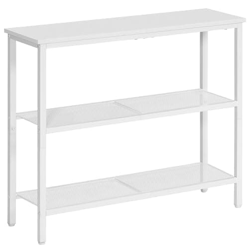 Image of HOOBRO Console Table for Hallway Slim, 3-Tier Narrow Console Table, Hallway Table with 3 Shelves, Slim Sofa Table for Small Spaces, Living Room, Metal Mesh Frame, White EWW73XG01