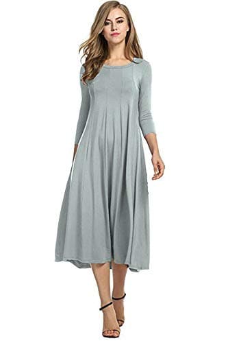 Image of Colop Womens Ladies Plain Jersey Swing Dress Casual Long Sleeve Midi Dress Skater UK Size (Silver Grey, 20-22)