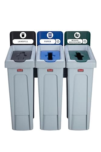 Image of Rubbermaid Slim Jim Recycling Station Bundle 3 Stream - Landfill (Black)/ Paper (Blue)/ Mixed Recycling (Green) 2057606