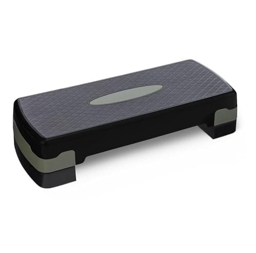 Image of Amazon Basics Aerobic Exercise Step Platform, Adjustable Workout Stepper At Home, 68.58cm, Black/Grey