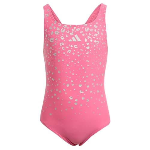 Image of adidas Girl's Glitter V-Back Swimsuit, Pink Fusion, 7-8 Years
