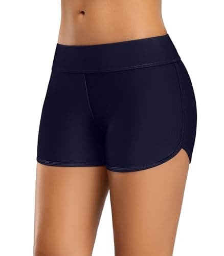 Image of CharmLeaks Women Sports Board Shorts Boyleg Swiming Shorts Bikini Bottoms Navy Blue(Size: L(UK 12))