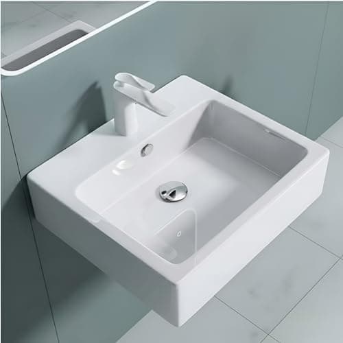 Image of Durovin Bathrooms Ceramic Basin - Wall Hung or Counter Top Mount Sink - Single Tap Hole with Overflow - Square 530 x 410mm (WXD)