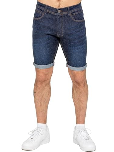 Image of 989Zé ENZO Mens Stretch Denim Shorts Above Knee Roll Up Summer Half Pant Jeans Bottoms EZS648 Shorts DSW 32 Dark Blue