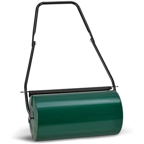 Image of 46L Heavy Duty Lawn Roller – Garden Lawn Roller Water or Sand Filled Drum, Galvanized Steel Construction, Scraper Bar & Collapsible Handle for Levelling Uneven Ground – Green (46L)