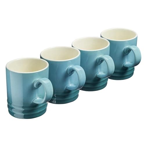 Image of Cooks Professional 4 Piece Colourful Stoneware Mug Set | Tea Coffee Hot Chocolate Drinking Cups | Microwave Dishwasher Refrigerator Freezer Safe | 350ml Capacity | Teal