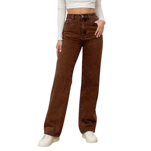 Image of Generisch 2026 Women's High Waist Washed Distressed Relaxed Straight Leg Jeans for Casual Comfort and Style, coffee, XL