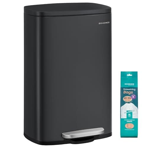 Image of SONGMICS Kitchen Bin 13 Gallon (50 L), Pedal Rubbish Bin, Soft Close, Step-On Pedal, Steel, Inner Bucket, Black LTB050B02