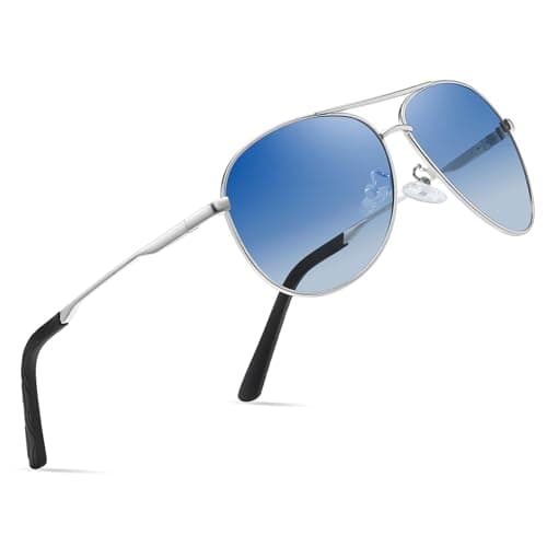 Image of wearPro Polarised Sunglasses - Unisex Pilot Sunglasses UV400 Protection Polarized Sun Glasses Black Classic Vintage Style Ultralight Shades For Driving-A4-silver/Gradient Blue
