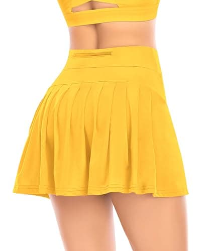 Image of JoyGirl Women's Pleated Tennis Skirt with Pockets Shorts High Waisted Lightweight Athletic Golf Skorts for Running Workout (Yellow,XS)