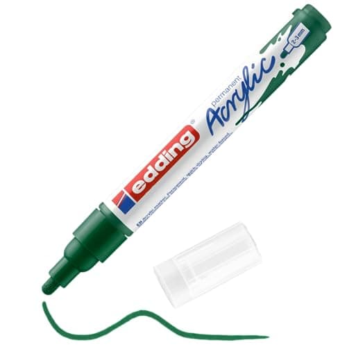 Image of edding 5100 acrylic marker medium - green - 1 waterproof acrylic paint marker - round nib 2-3mm - acrylic paint pen for drawing on canvas, art paper and wood - acrylic markers for pebbles