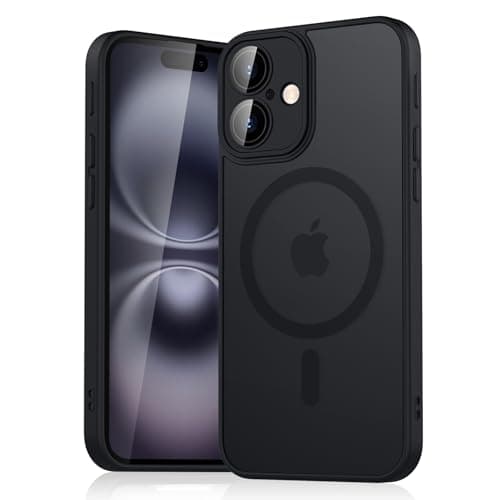 Image of Mugust Magnetic Case for iPhone 16 6.1-Inch Compatible with MagSafe, Translucent Matte Back Slim Shockproof Phone Cover for iPhone 16 (Black, iPhone 16)