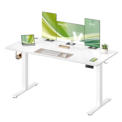Image of VASAGLE Electric Standing Desk, Height Adjustable Desk, Sedentary Reminder, 4 Memory Heights, for Home Office, 140 x 60 cm, Cloud White LSD314WZ01