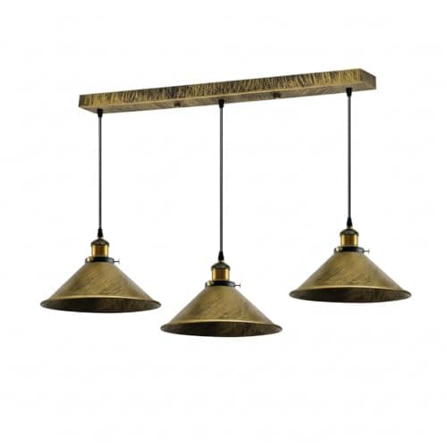Image of LEDSone 3 Lights Industrial Retro Pendant Lights E27(22cm+Cable) Hanging Light for Kitchen Bedroom Living Dining Room (Brushed Brass)