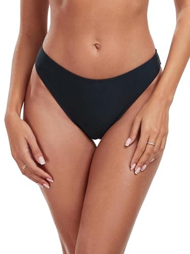 Image of Ocean Blues Women's High Leg Bikini Briefs Medium Coverage Swim Bottom, Black, Size Large