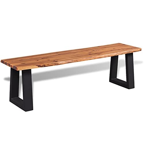 Image of SooIarix Solid Acacia Wood Bench 160 cm with Natural Edge, Powder-Coated Metal Legs, Living Room, Hallway, Lounge, Sturdy Garden Bench and Stool with Storage Space