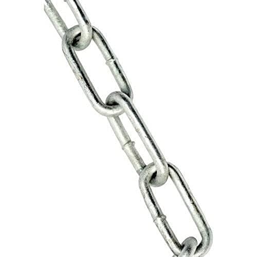 Image of Merriway BH01886 Medium Link Chain, 3 x 21 mm, 2 m Length-Galvanised Welded 3 x 21mm Steel 2 Metre, Grey