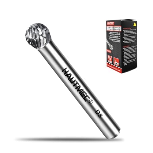 Image of HAUTMEC Tungsten Carbide Rotary Burr Bit YG6, 1/4" Shank Double Cut Die Grinder Bit, Low Vibration Precision Rotary File for Metal Grinding, Engraving & Deburring (8MM Ball Head), HT0450