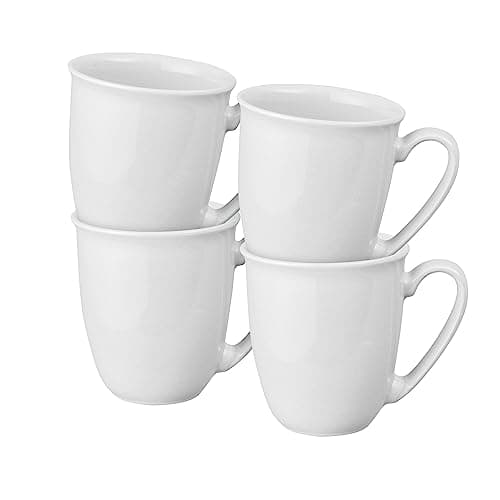 Image of Denby - Elements Stone White Coffee Mug Set of 4 - 330ml Stoneware Ceramic Tea Mug Set For Home & Office - Dishwasher Safe, Microwave Safe - Classic White - Chip Resistant