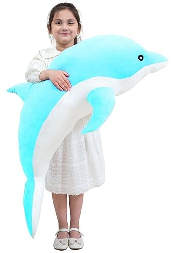 Image of Kekeso Dolphin Plush Toys Lovely Stuffed Soft Animal Hugging Pillow Dolphin Dolls for Children Girls Sleeping Cushion Gift (70cm/27.55inch, Blue)