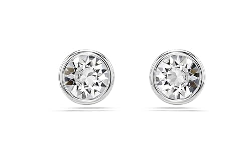 Image of Swarovski Imber Pierced Stud Earrings, Centre Clear Round-Cut Crystals in a Rhodium Finished Puffy Bezel Setting, Part of the Swarovski Imber Collection