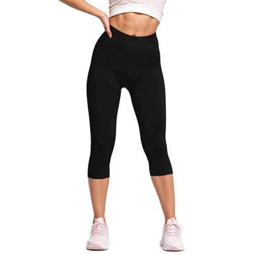 Image of The Fancy Dress® Women Cropped 3/4 Length Black Cotton Legging Soft Extra Comfort Capri Pants (Black, 22)