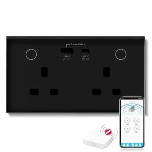 Image of BSEED Zigbee Socket 2 Gang with USB and Type C Compatible with Alexa and Google Home, Timer Metered Socket With APP Remote Control Compatible with Smart Life,16A Black