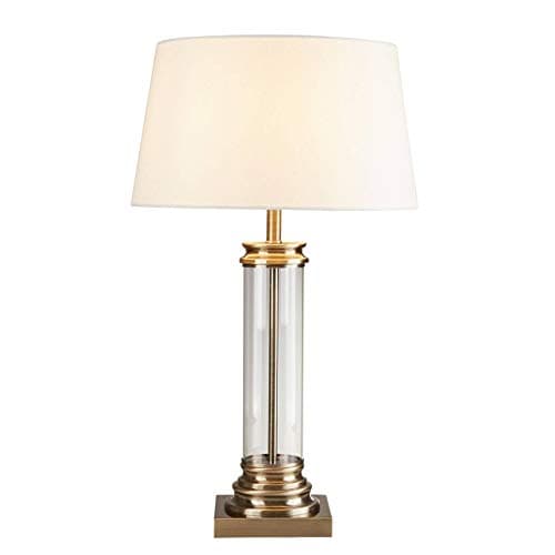Image of Antique Brass & Glass Column Table Lamp - Searchlight