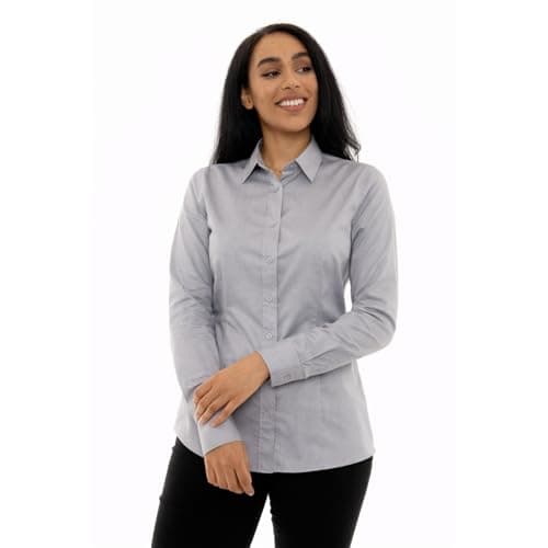 Image of Style It Up Women’s Long Sleeve Tailored Fit Blouse – Ladies Formal Office Button-Down Smart Work Shirt (Grey Contrast, 10)