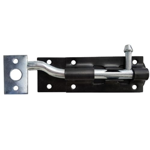 Image of Keypak 100mm Necked Tower Bolt Black Specialised Offset Lock for Securing Gates & Shed Doors - Fixings Included