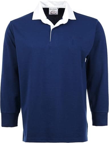 Image of New Model UK Men’s Plain Rugby Long Sleeve T-Shirt | Casual Sports Top | Sizes S–5XL | Multi-Colour (XL, Navy Blue)