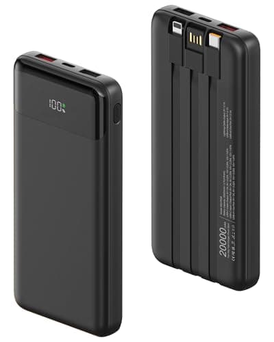 Image of Power Bank 20000mAh with Built in 3 Cable, 22.5W Fast Charging Portable Charger PD 3.0 QC 3.0 USB-C Input & Output LED Display, Camping Battery Pack for iPhone, Samsung, iPad, and More