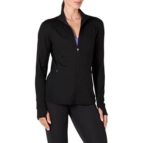 Image of Amazon Essentials Women's Brushed Tech Stretch Athletic Lightweight Full-Zip Jacket (Available in Plus Size), Black, XL