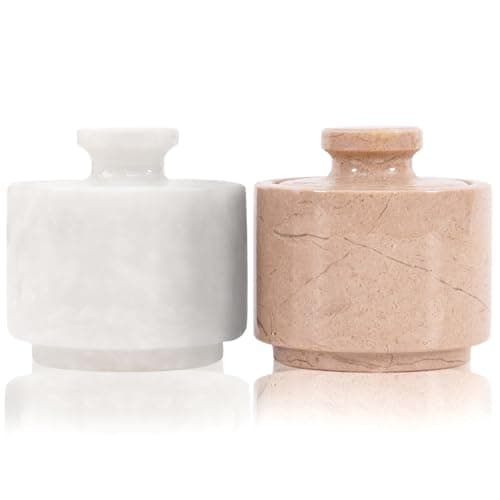 Image of MARBLOUS KRAFTS Marble Salt Cellar with Lid 3" Inch White and Verona Salt Holder - Ideal Sugar, Salt and Pepper Bowls for Kitchen Storage
