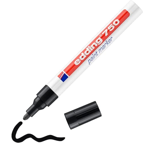 Image of edding 750 paint marker - black - 1 pen - round nib 2-4 mm - paint marker for marking and labelling metal, glass, rocks or plastic - heat-resistant, permanent, smudge-proof and waterproof