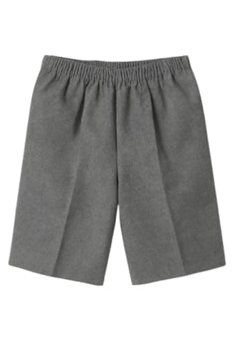 Image of KAMDIN Boys All Around Full Elasticated Pull UP School Shorts NO Zip 0R Clip Uniform Size 2-16 (UK, Age, 6 Years, 7 Years, Regular, Grey)